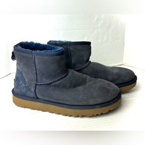 UGG Navy‎ Blue Classic Mini Fur Lined Winter Boots with Tan Bottoms Women’s 7